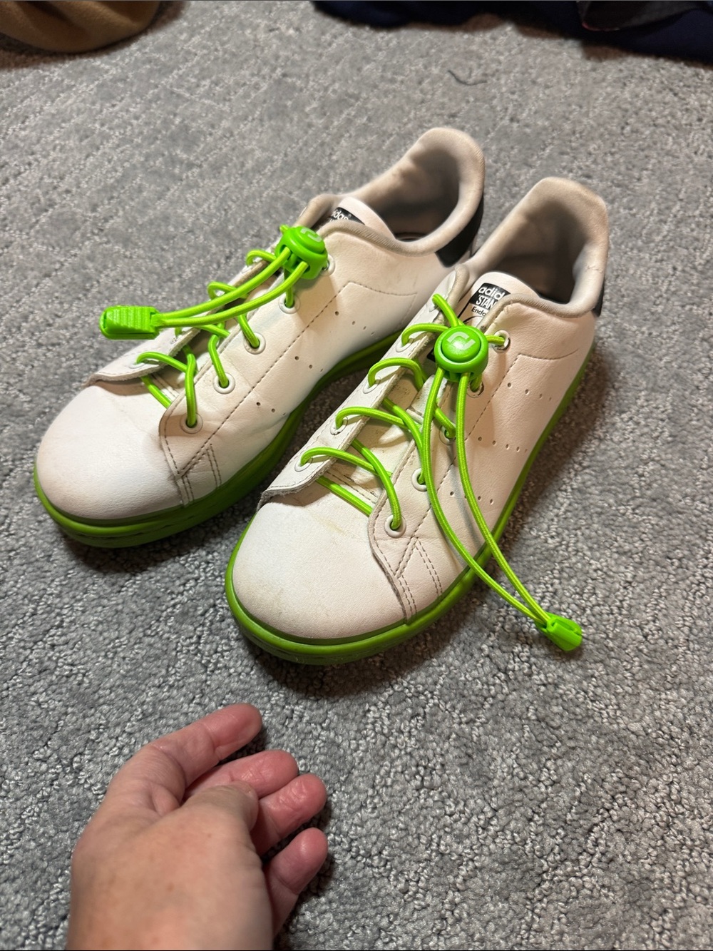 adidas Stan smith Kids White Sneakers with Neon Green Accents